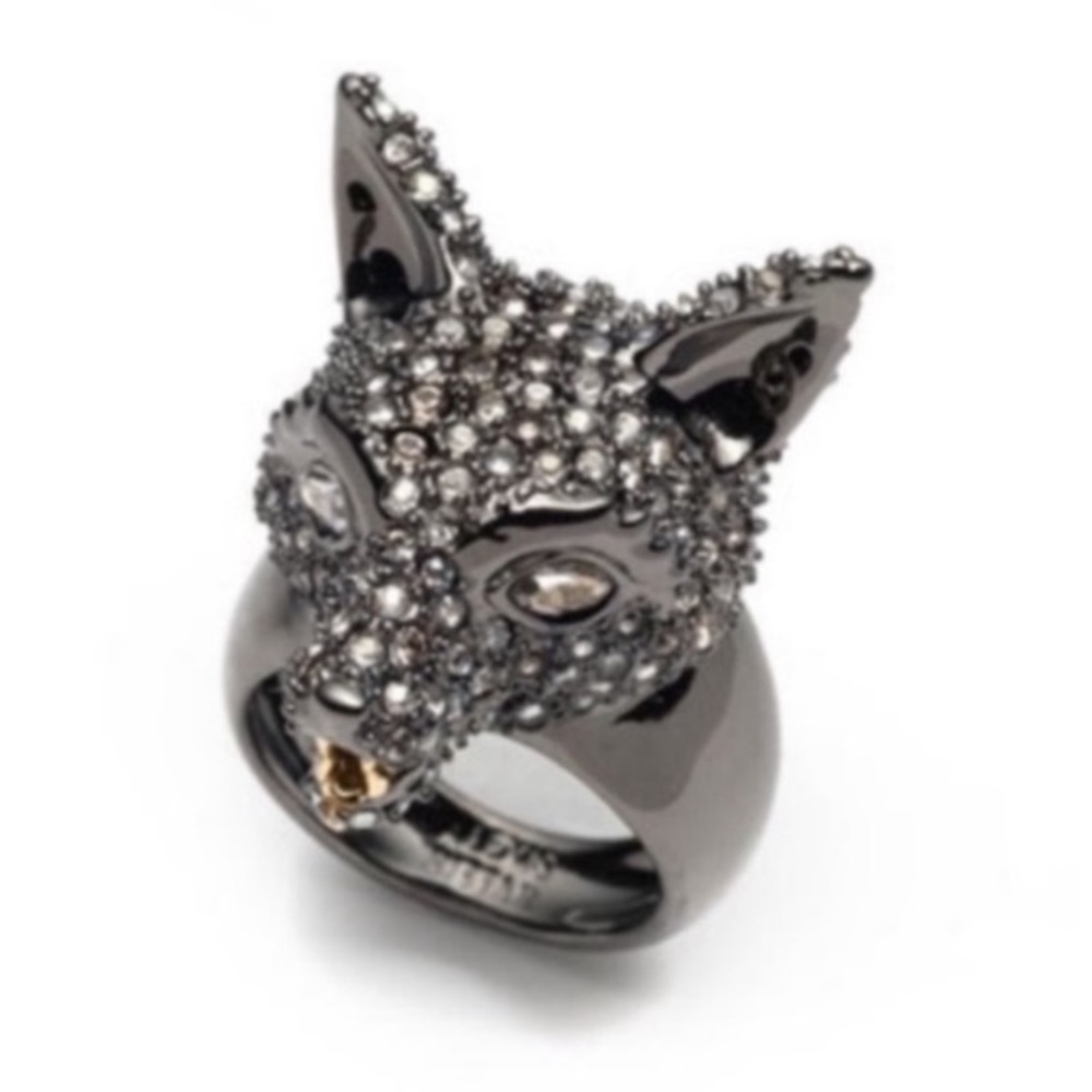 ALEXIS BITTAR • Georgian Woodland Pavé Crystal Fox Sculpted Gunmetal Ring
